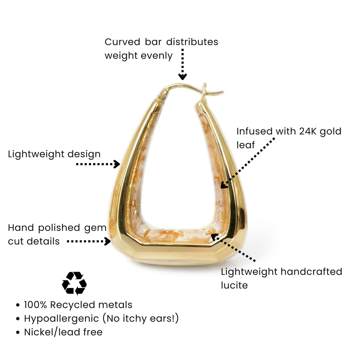 Triangle Gem Cut Hoop Earrings