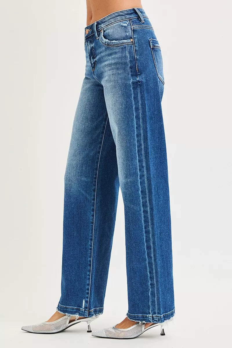 RISEN Jeans - Full Size Slouchy Baggy Jeans with Pocket Side Seam Detail