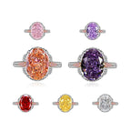 Multicolor Ice Flower Cut Oval CZ Adjustable Ring, 10*14mm 8A Cubic Zirconia, Two-Tone Pave CZ Band, Dainty Luxe