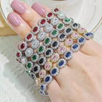 Colorful CZ Halo Tennis Bracelet, Multicolor Gemstone Bridal Jewelry, Unique Pattern Gift for Her, Cubic Zirconia Bridesmaid Bracelet