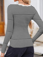 Striped Long Sleeve Scoop Neck T Shirt