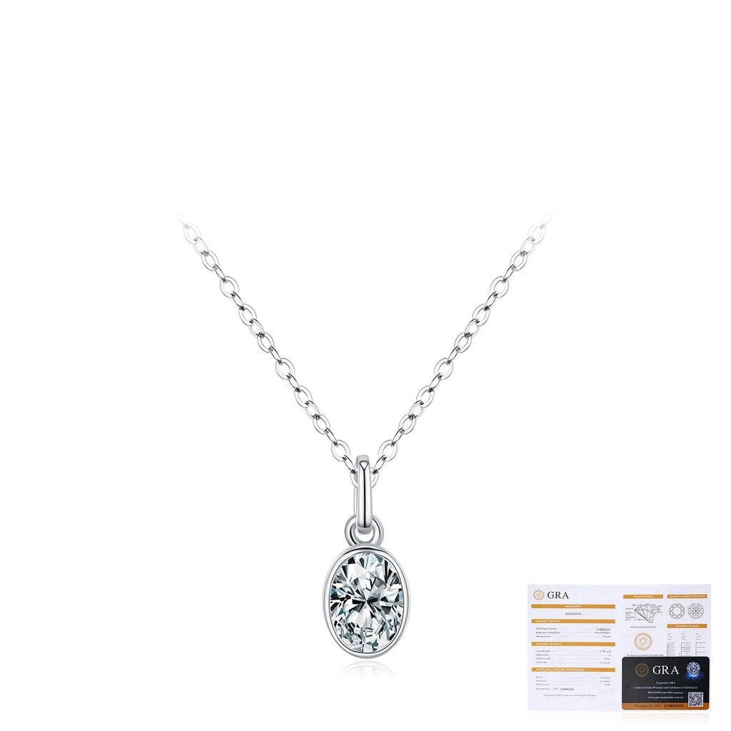 Geometric Oval D-Color VVS1 Moissanite Pendant Necklace in Sterling Silver – Delicate Clavicle Chain