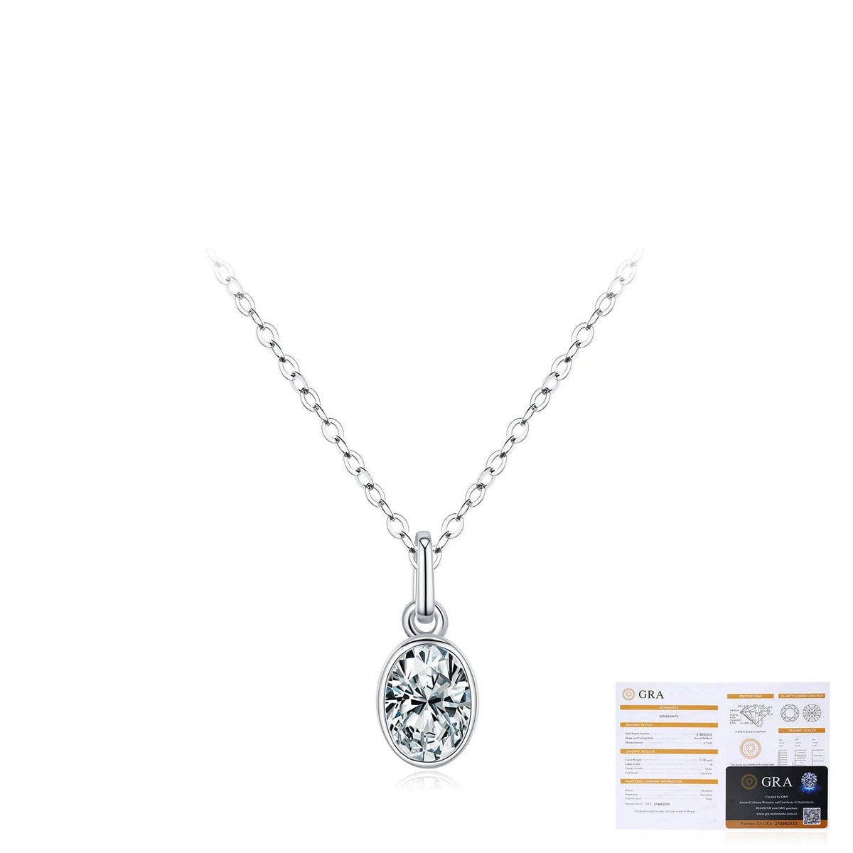 Geometric Oval D-Color VVS1 Moissanite Pendant Necklace in Sterling Silver – Delicate Clavicle Chain