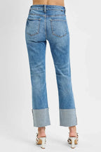 RISEN Jeans - Plus Size High Rise Straight Wide Cuffed Jeans