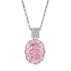 Multicolor Ice Flower Cut Oval CZ Pendant Necklace, 10*14mm 8A Cubic Zirconia, Two-Tone Pave CZ Halo with Pavé Top Frame, Adjustable Chain, Dainty Luxe