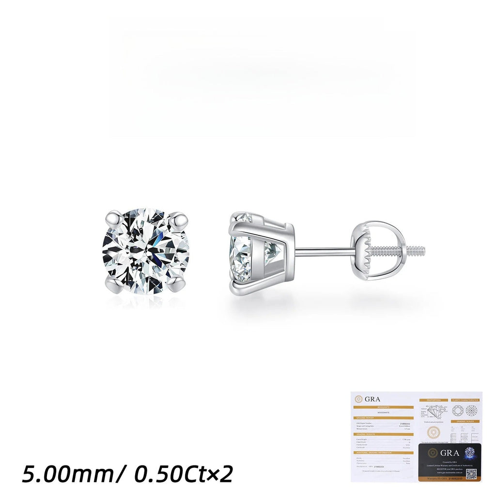 Round D-Color VVS1 Moissanite Stud Earrings in Sterling Silver – Minimalist Geometric Design