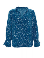Ruffled Printed Tie Neck Long Sleeve Blouse