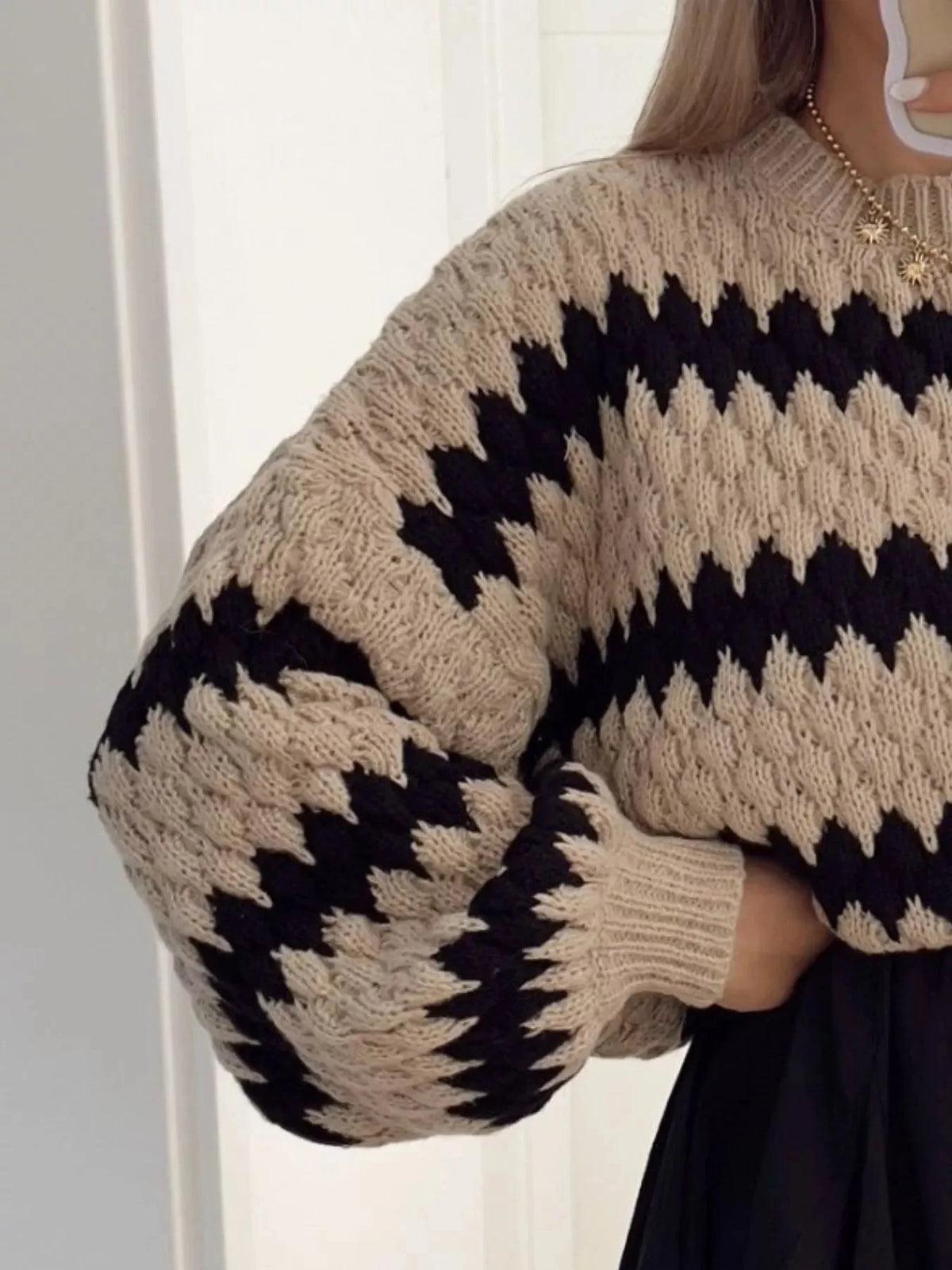 Striped Round Neck Dropped Shoulder Sweater