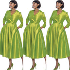 Green Classic Style Faux Wrap Dress