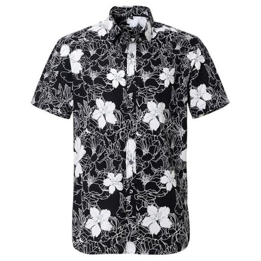 Black Hibiscus Hawaiian Cotton Short Sleeve Shirt