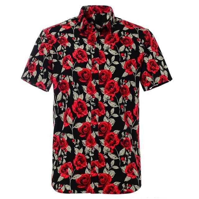 Black Rose Hawaiian Cotton Short Sleeve Shirt