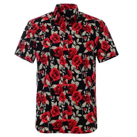 Black Rose Hawaiian Cotton Short Sleeve Shirt