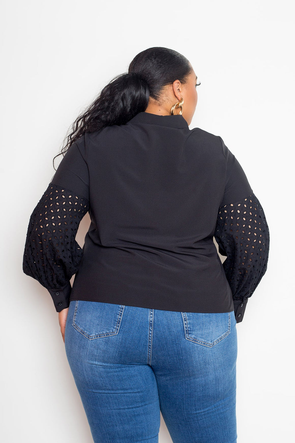 Plus Size Blouse With Punched Sleeves