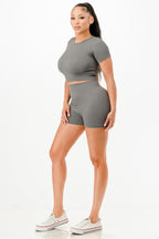 Ribbed Seamless T-shirt And Bike Shorts Set