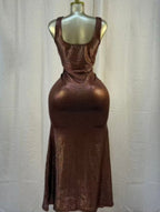 Cocoa Moonlight Shimmer Midi Dress
