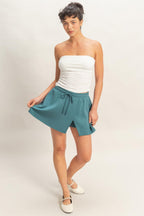 Wrap Front Elastic Waist Skort
