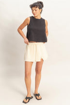 Wrap Front Elastic Waist Skort