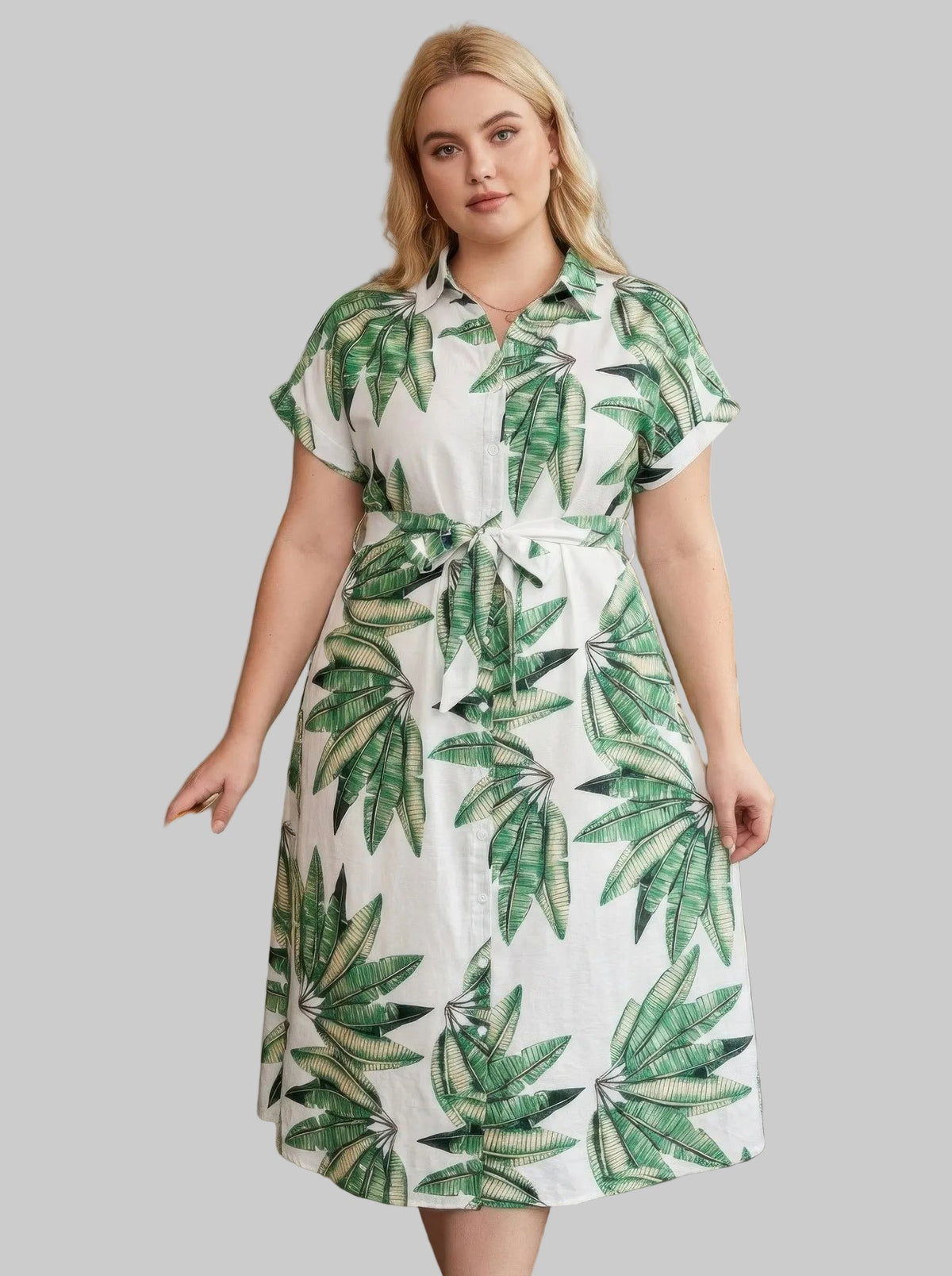 Plus Size Tropical Leaf Midi Dress