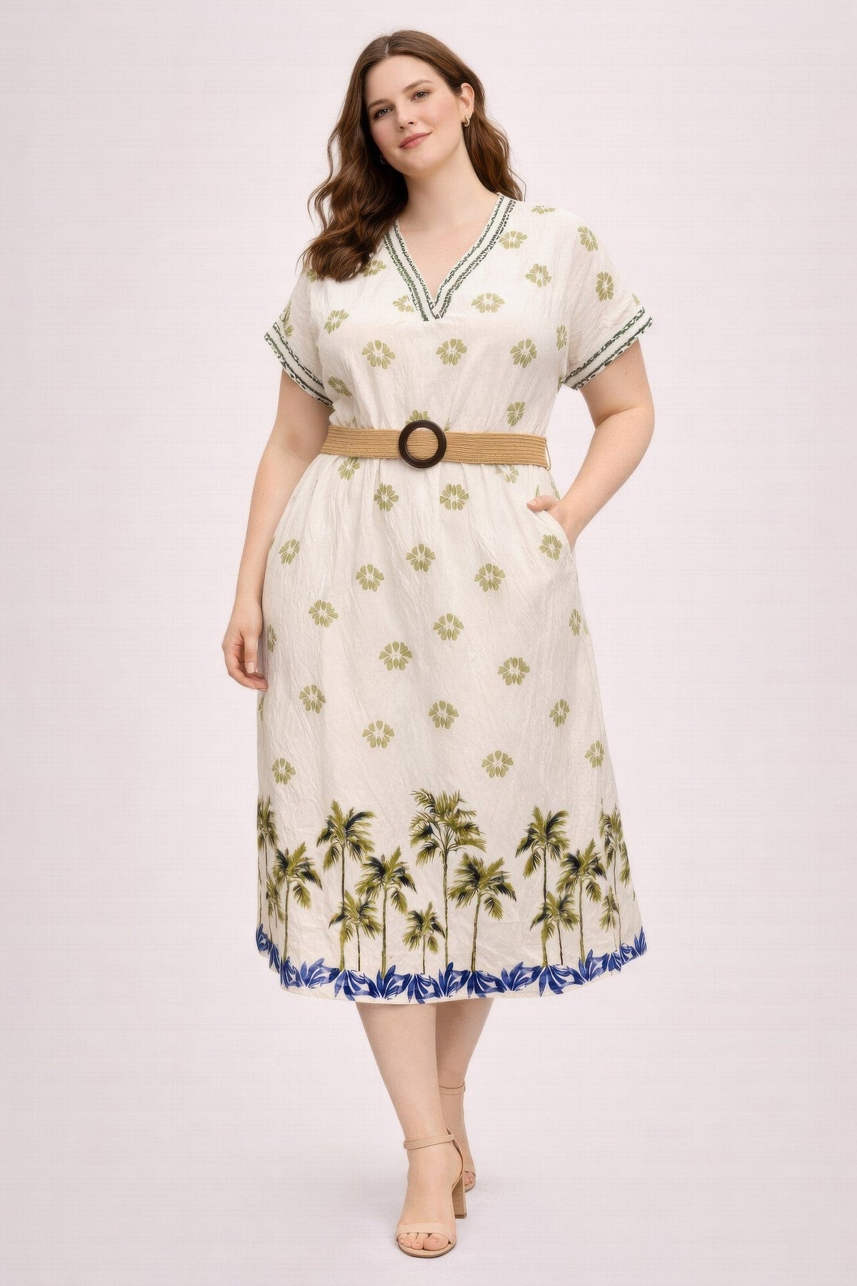 Plus Size Tropical Border Print Midi Dress