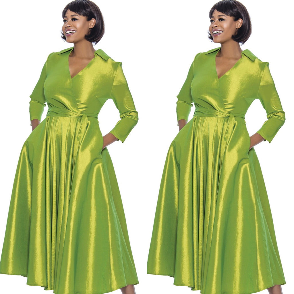 Green Classic Style Faux Wrap Dress
