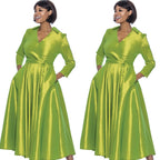Green Classic Style Faux Wrap Dress
