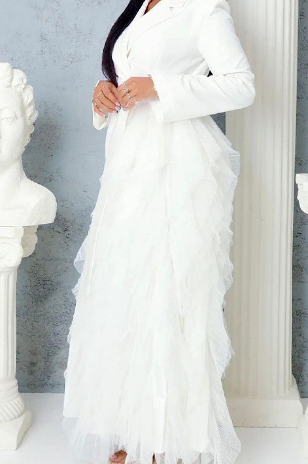 White Side Tulle Detail Dress Jacket