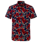 Navy Rose Hawaiian Cotton Short Sleeve Shirt
