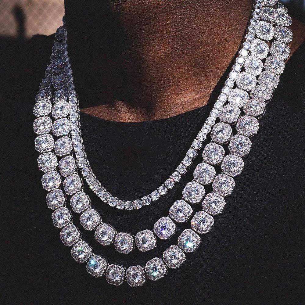 Stacking Ice Sugar Chain Zirconia Necklace and Bracelet Set in Gold or White Gold