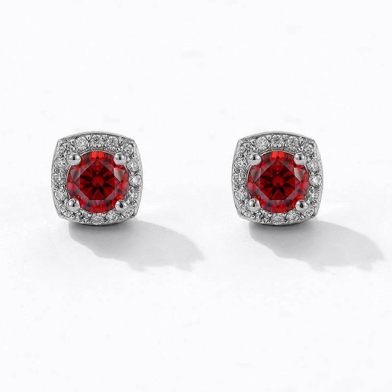 S925 Magnetic Multicolor Moissanite Square Halo Stud Earrings for Men Women,  0.5/1ct Round Cut, Inlaid Magnetic Earrings Non-Piercing Clip On Stud Earring