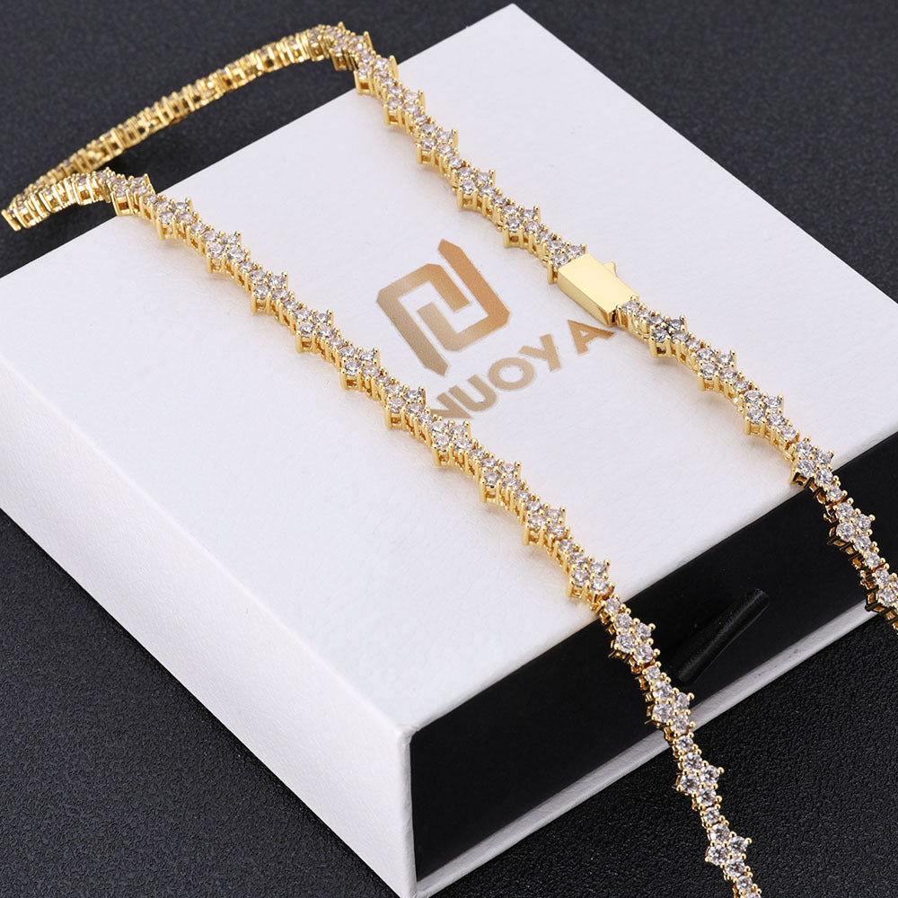 Tennis Chain Necklace with Zirconia Stones in Gold or White Gold – Hip Hop Style