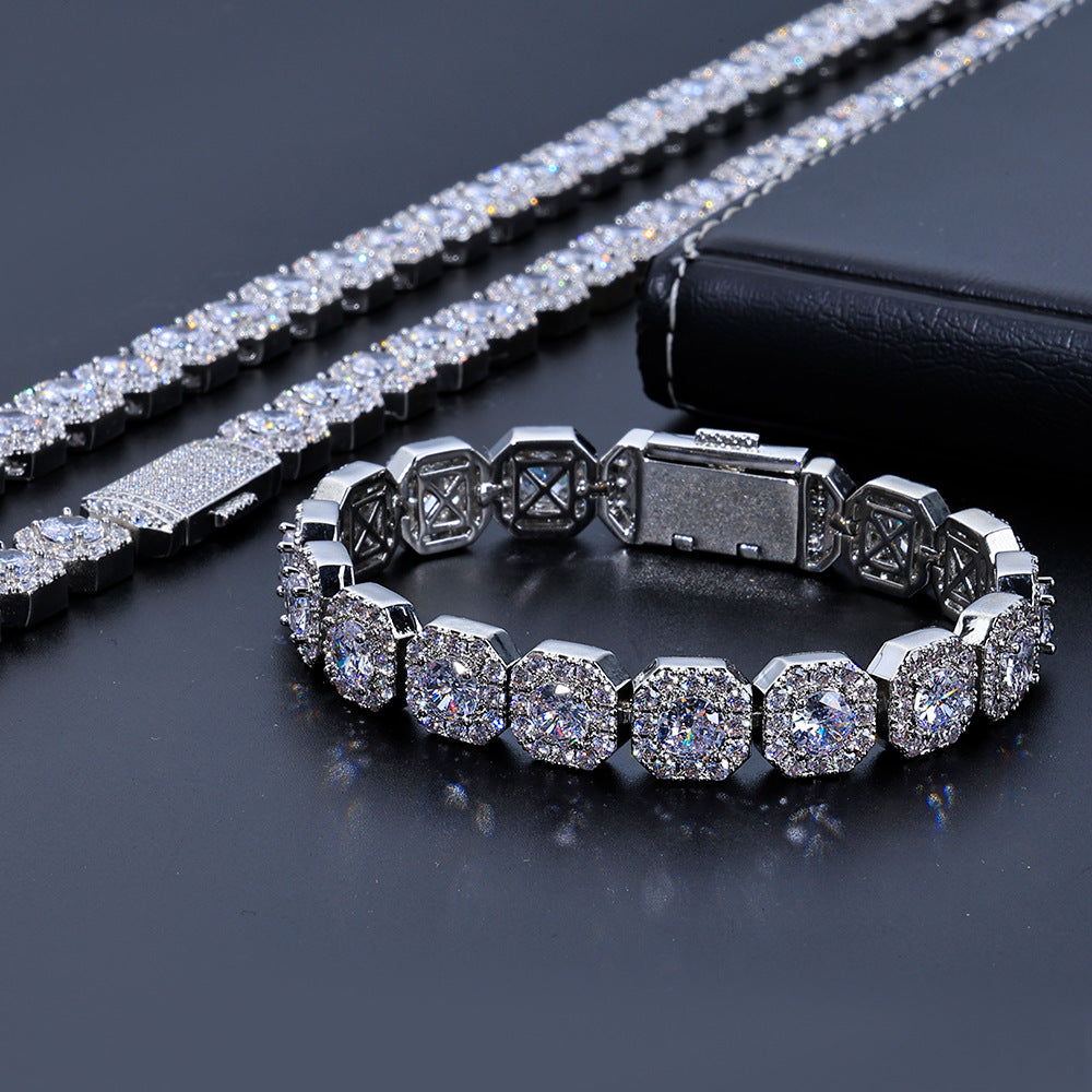 Stacking Ice Sugar Chain Zirconia Necklace and Bracelet Set in Gold or White Gold