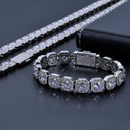 Stacking Geometric Zirconia-Set Hip Hop Chain Bracelet in Gold or White Gold – 10mm or 12mm Width