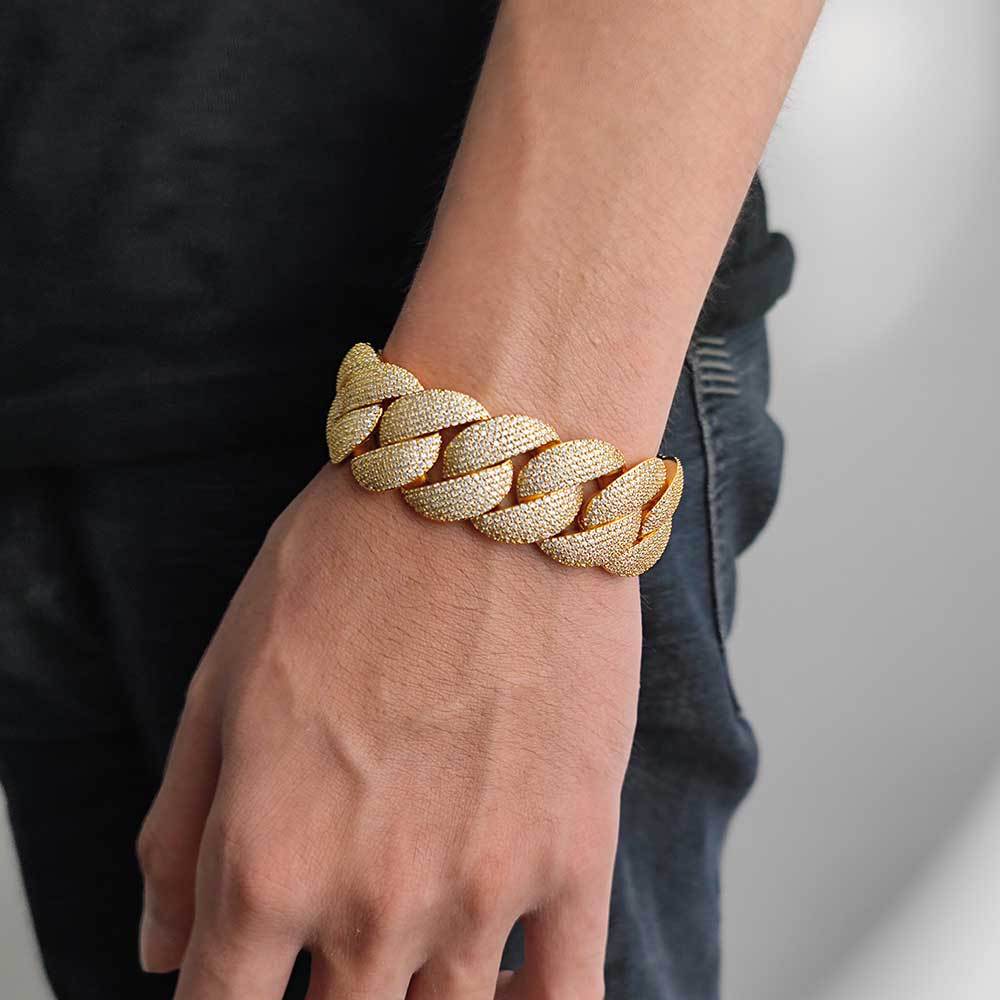 Stacking 24mm Cuban Chain Necklace and Bracelet Set with Zirconia Stones in Gold or White Gold