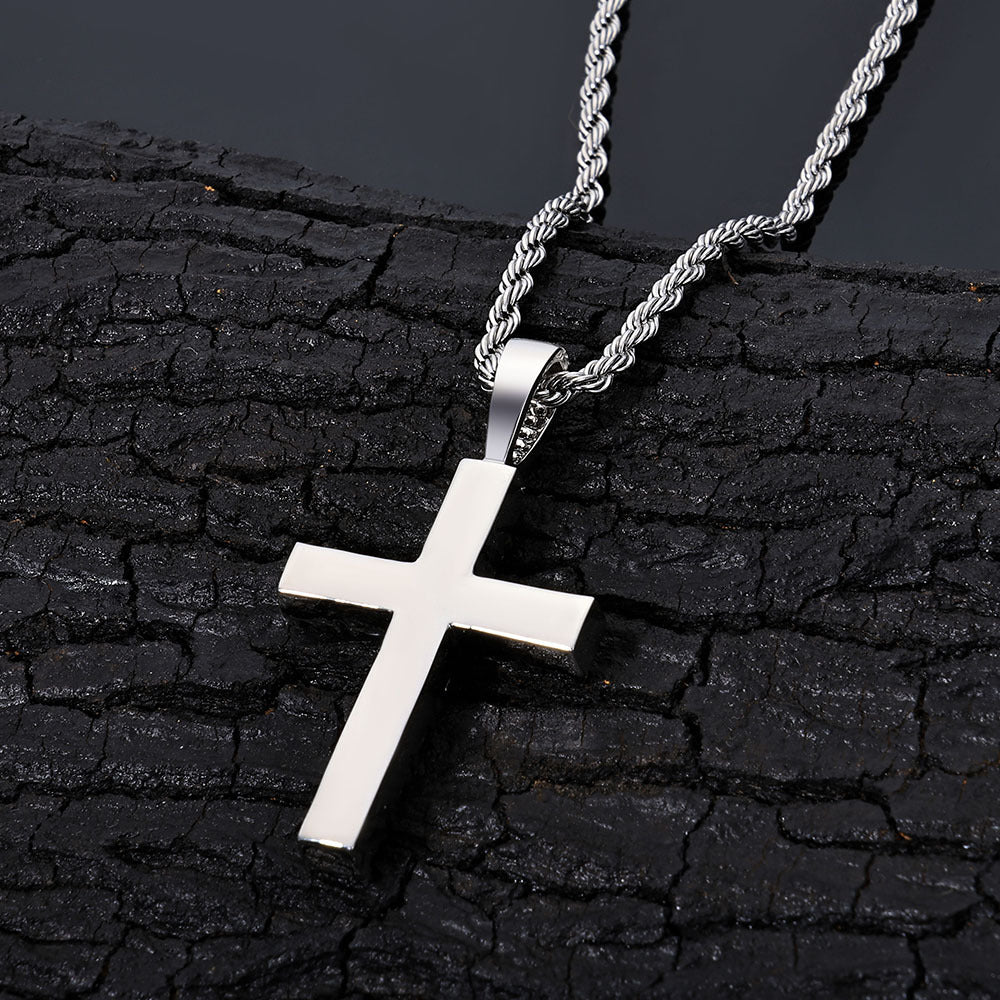 Oversized Hip Hop Cross Necklace for Men – White Gold Plated Copper with Cubic Zirconia Stones