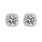 S925 Magnetic Multicolor Moissanite Square Halo Stud Earrings for Men Women,  0.5/1ct Round Cut, Inlaid Magnetic Earrings Non-Piercing Clip On Stud Earring