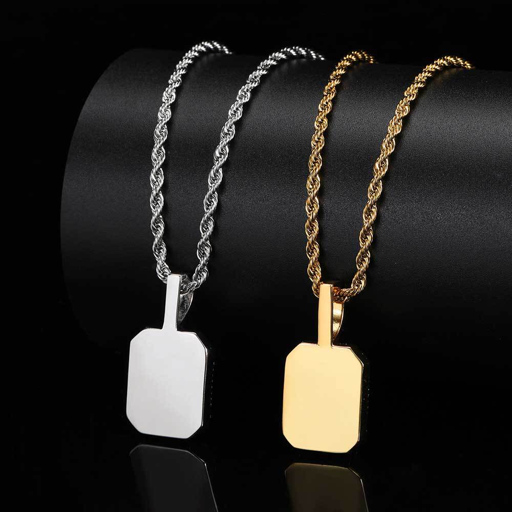 Geometric Hip Hop Necklace with Cubic Zirconia Stones in Gold or White Gold