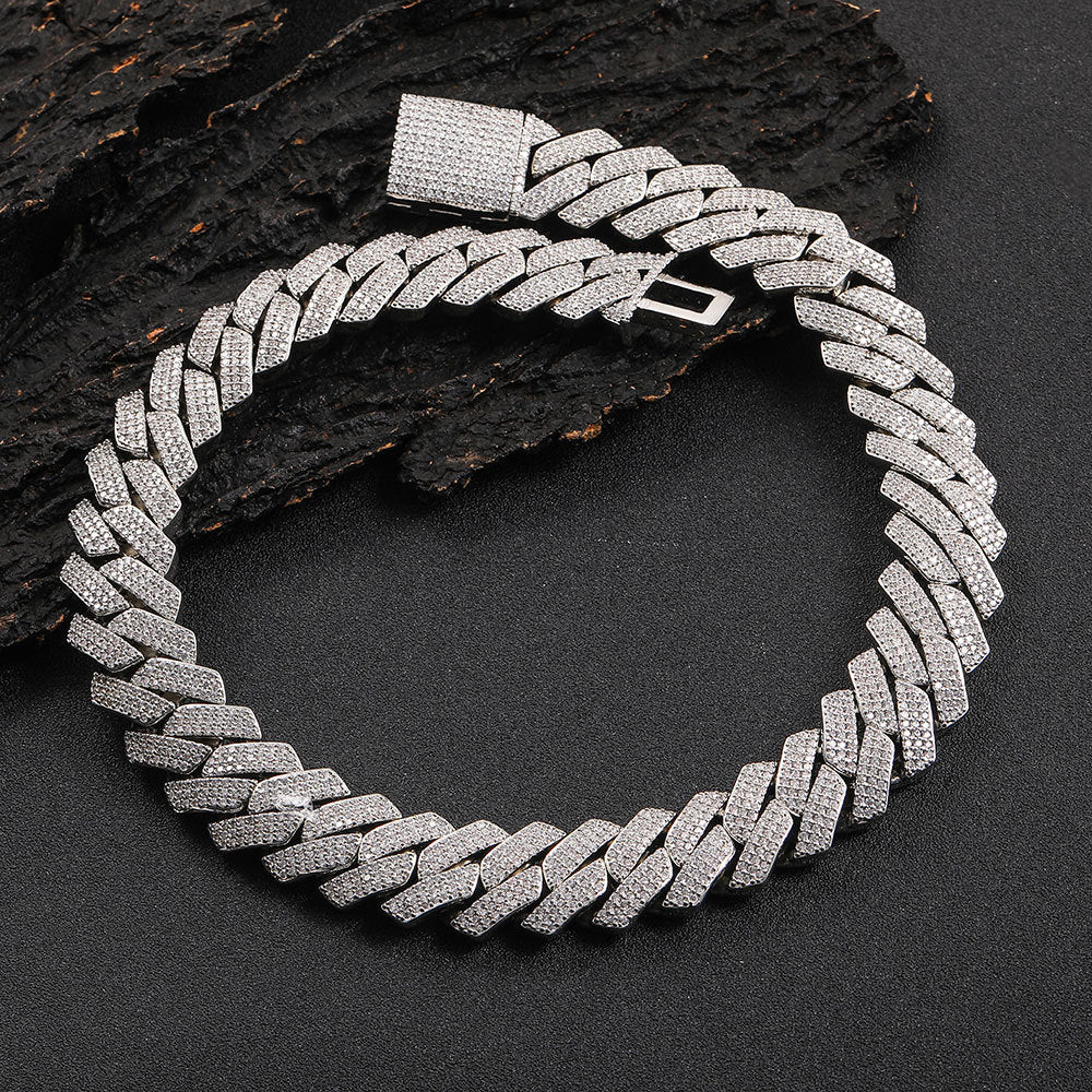 Triple-Row Diamond-Cut Cuban Chain Necklace with Cubic Zirconia Accents – Bold Hip Hop Style