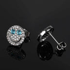 Smiling Face Zirconia Stud Earrings in Gold or White Gold Plated Brass with 925 Sterling Silver Posts