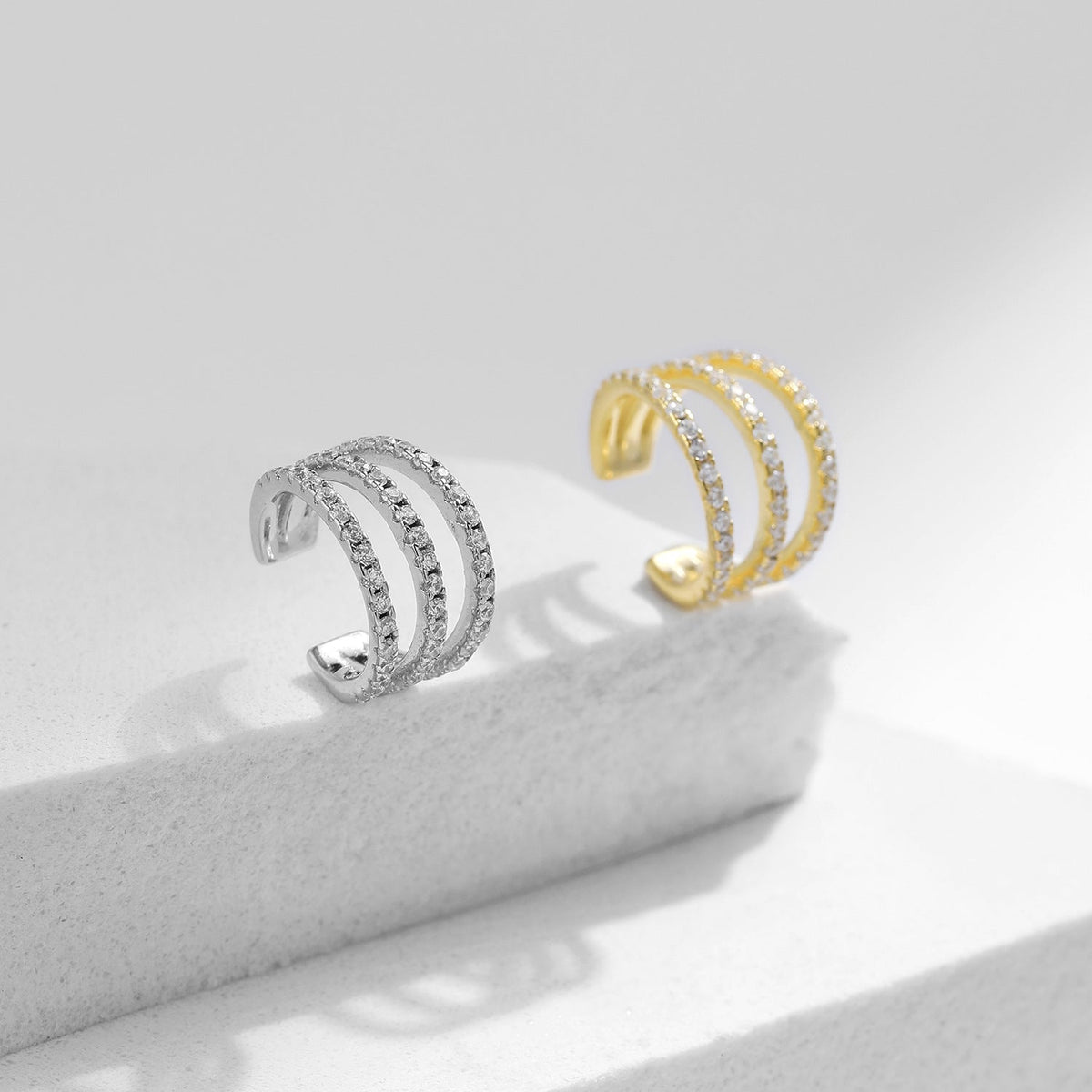 Geometric Line Ear Cuffs for Non-Pierced Ears – Sterling Silver & Gold-Finished U-Shaped Clip-On Earrings