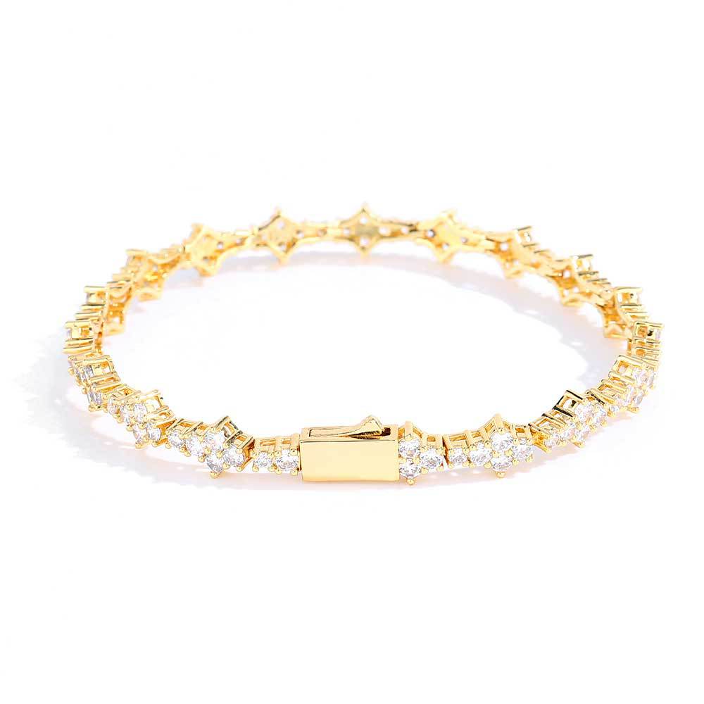 Geometric Tennis Chain Bracelet with Zirconia Stones in Gold or White Gold | Cubic Zirconia