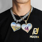 Large Heart Photo Pendant Necklace with Cubic Zirconia Stones in Gold or White Gold
