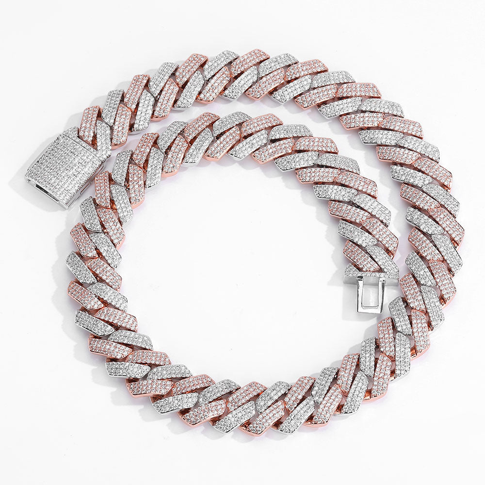 Triple-Row Diamond-Cut Cuban Chain Necklace with Cubic Zirconia Accents – Bold Hip Hop Style