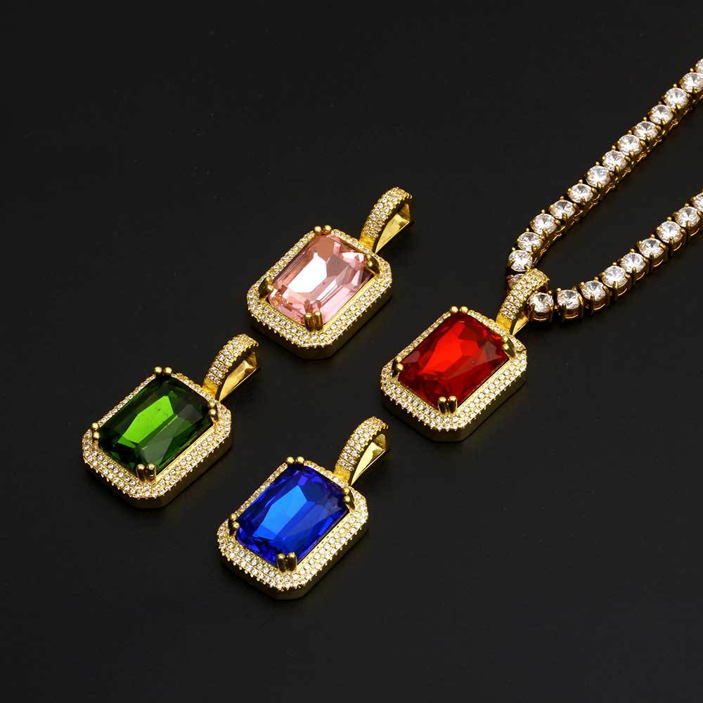 Geometric Hip Hop Necklace with Cubic Zirconia Stones in Gold or White Gold