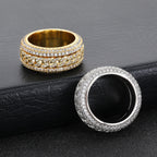 Geometric Hip Hop Ring with Cubic Zirconia Stones in Gold or White Gold