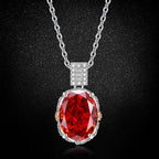 Multicolor Ice Flower Cut Oval CZ Pendant Necklace, 10*14mm 8A Cubic Zirconia, Two-Tone Pave CZ Halo with Pavé Top Frame, Adjustable Chain, Dainty Luxe