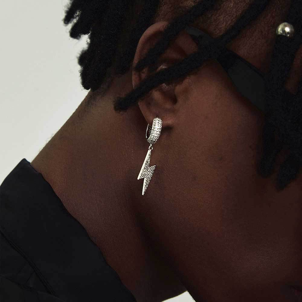 Lightning Bolt Zirconia Stud Earrings in Gold or White Gold – Hip Hop Street Style