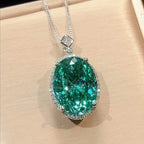 Nest Cut Para Green Oval CZ Halo Jewelry Set, 5A Cubic Zirconia, White Gold Necklace, Earrings, Adjustable Ring, Dainty Luxe
