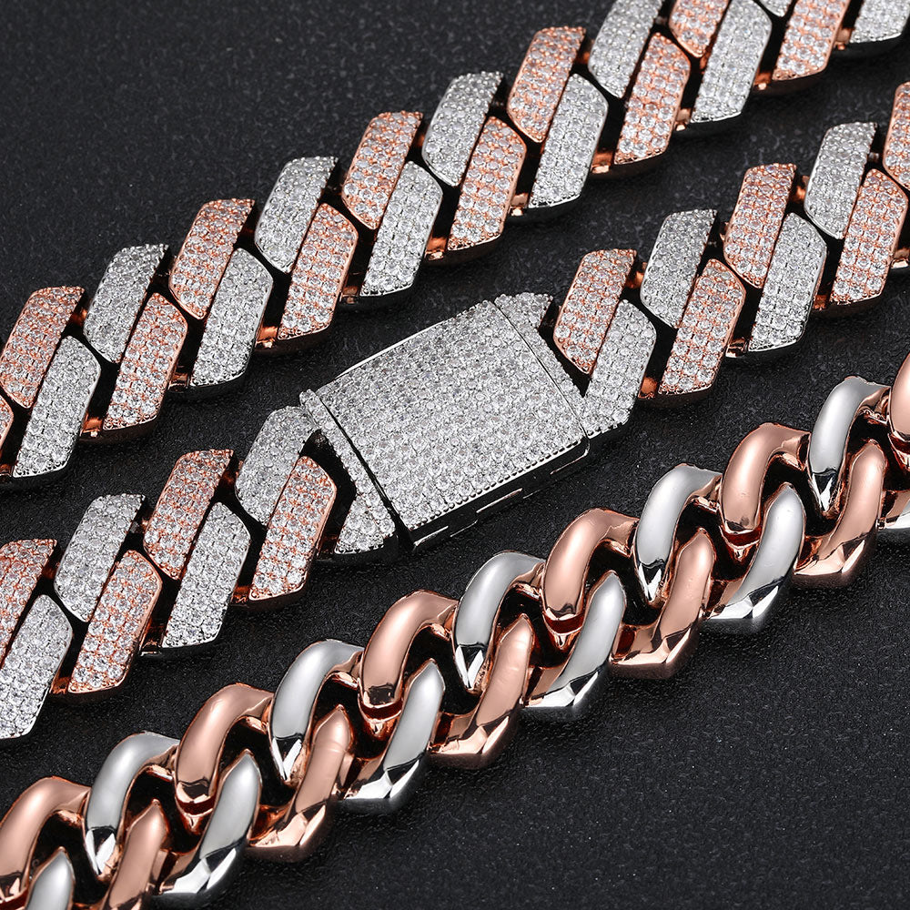 Triple-Row Diamond-Cut Cuban Chain Necklace with Cubic Zirconia Accents – Bold Hip Hop Style
