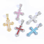 Geometric Cross Pendant Necklace with Cubic Zirconia Stones in Gold, White Gold, or Dual-Tone Finish