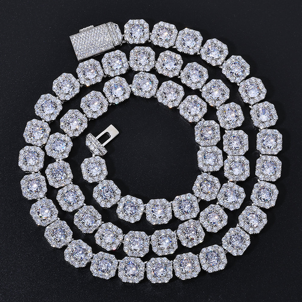 Geometric Square Ice Sugar Chain Necklace with Cubic Zirconia in Gold or White Gold